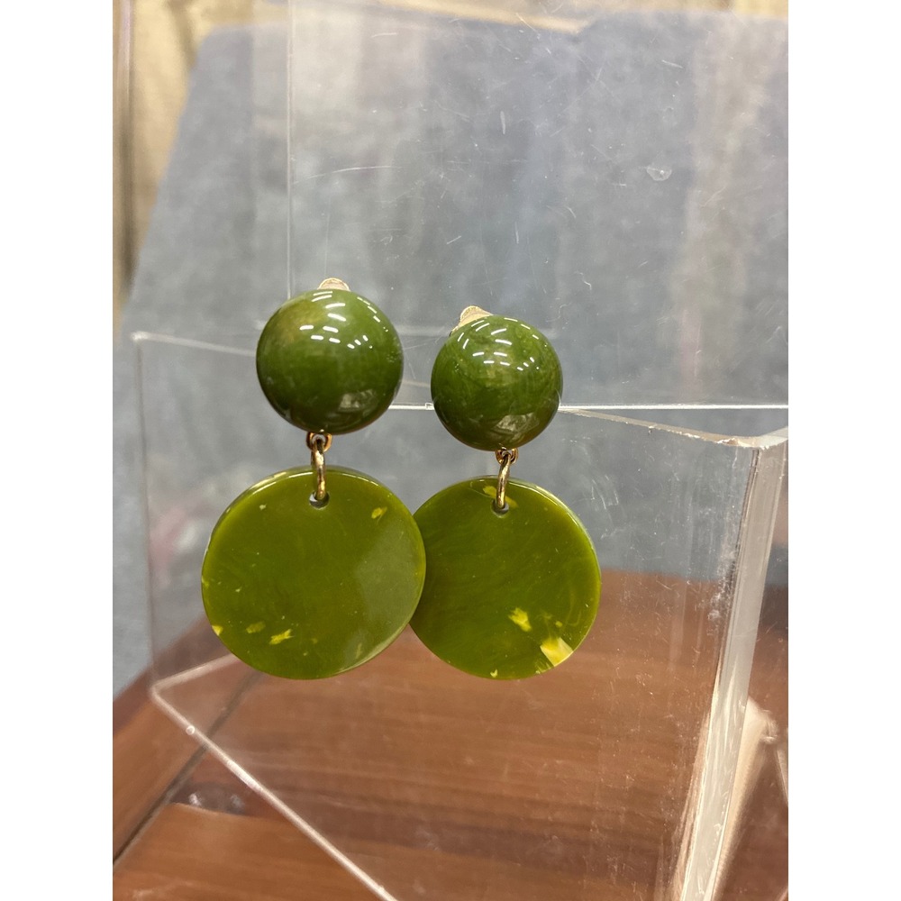 Resin Francine Bramli Paris Olive Green Geometric Clip On Drop Earrings & Pouch